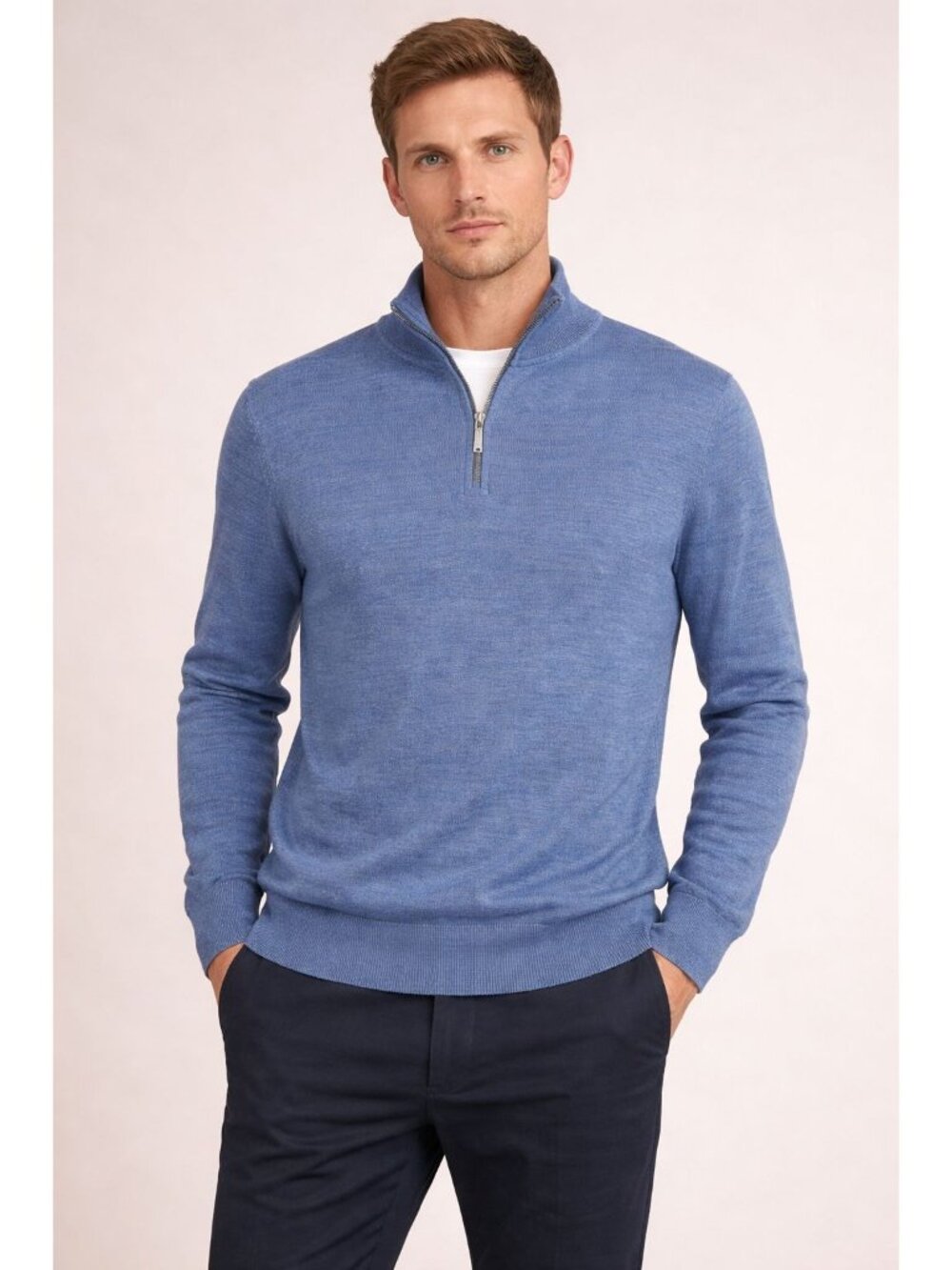 J.Crew Factory Machine-Washable Merino Blend Half-Zip Sweater Men’s Large Blue - Picture 15 of 16